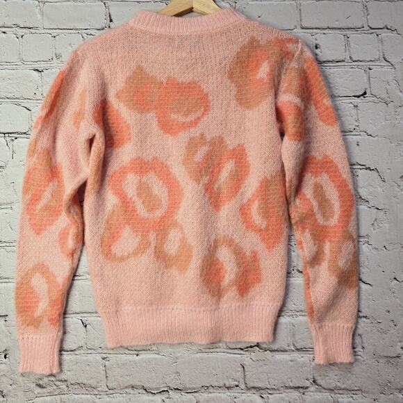 Bianco Blu Italy Mohair Blend Pink Coral Crew Neck Fuzzy Sweater Size Small - Picture 6 of 9